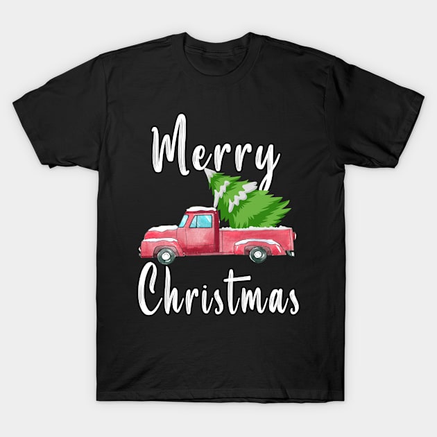 Merry Christmas Buffalo Truck Tree Red T-Shirt by BouchFashion